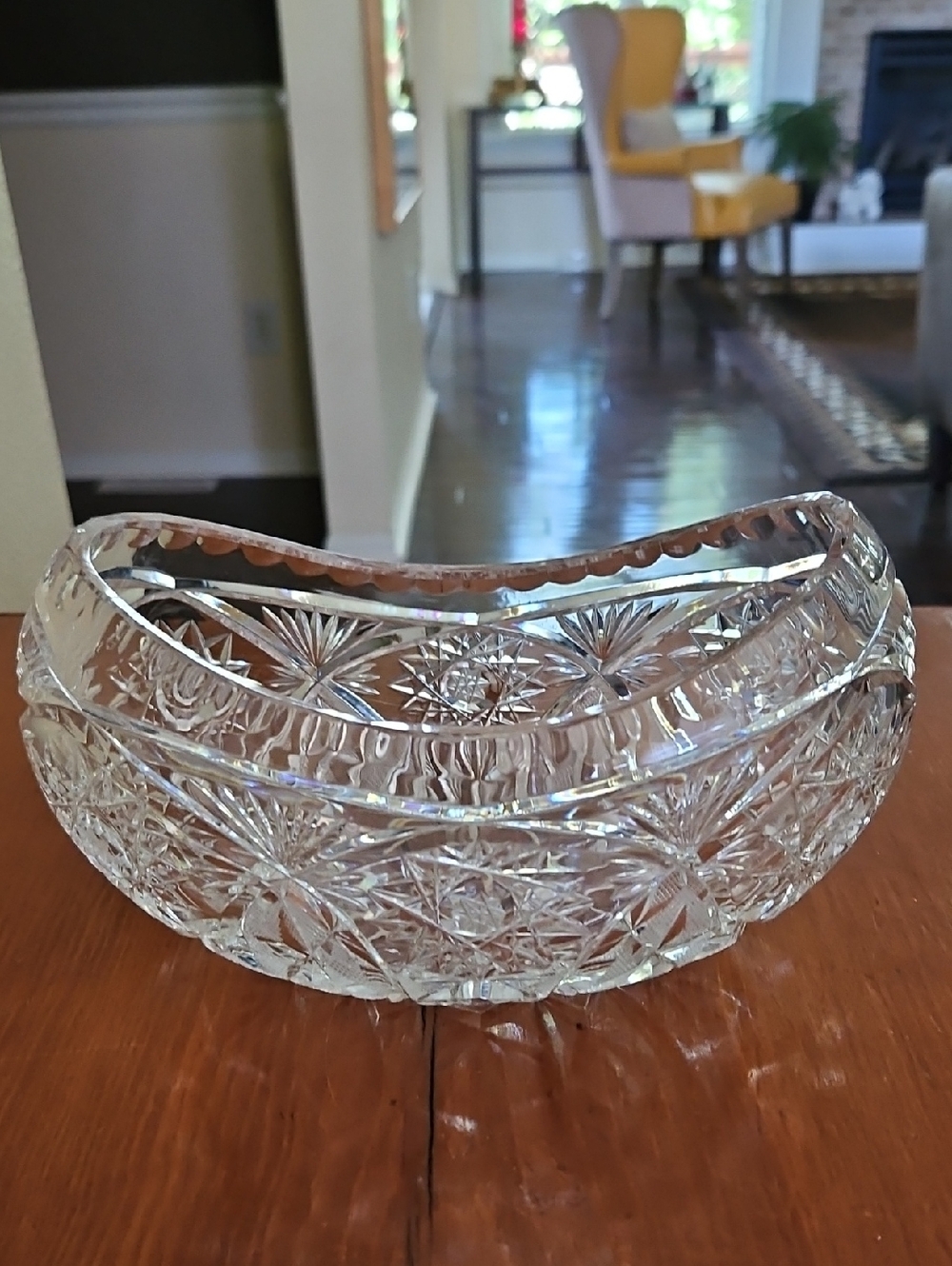 Crystal Hobstar Canoe Shaped Large Vintage Candy Dish Bowl